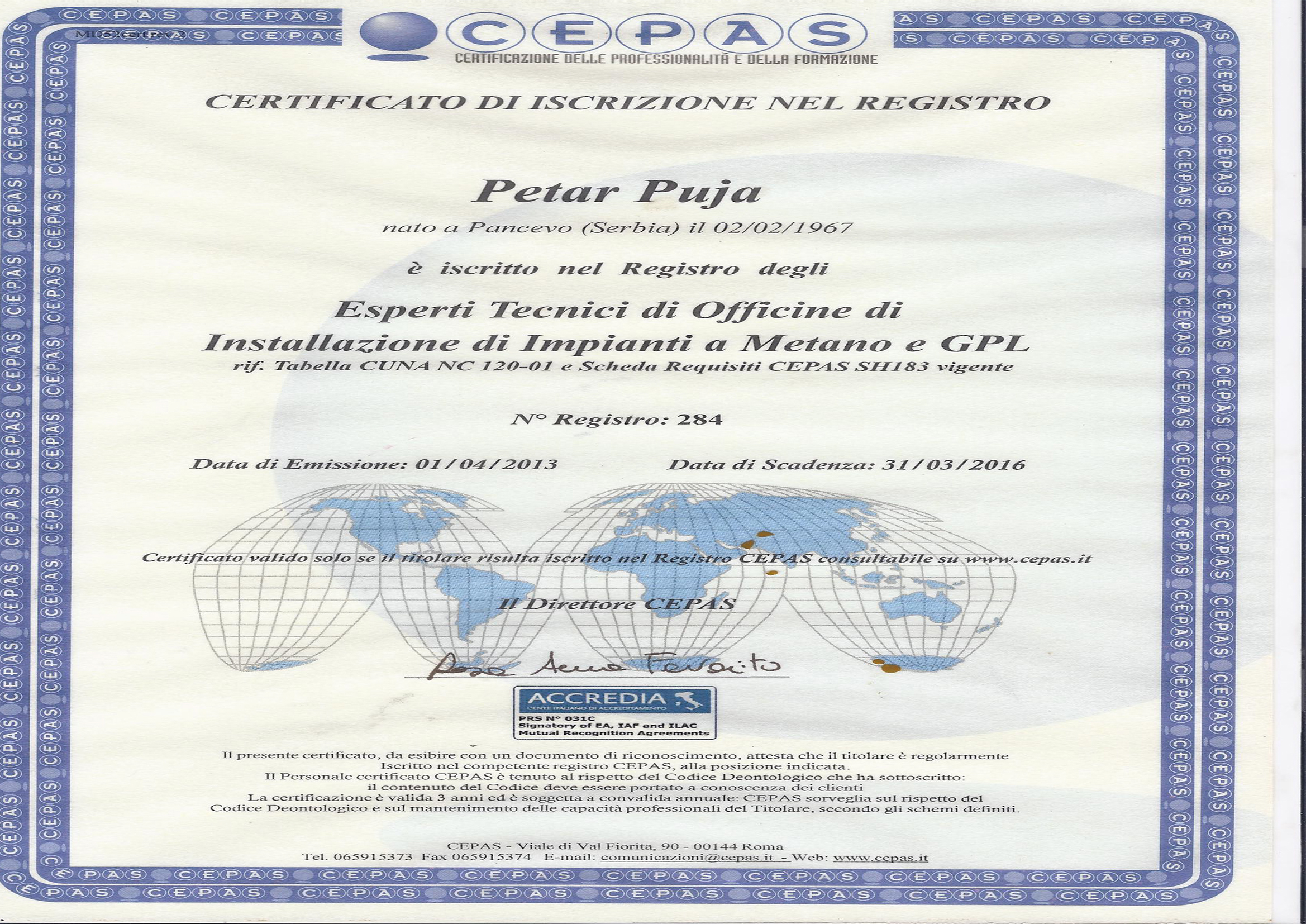 certificato iscrizione cepas 2016